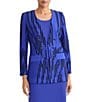 Ming Wang Burnout Knit V-Neck Bracelet Sleeve Tailored Jacket, Color:Sapphire Sea/Black - Image 1