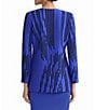 Ming Wang Burnout Knit V-Neck Bracelet Sleeve Tailored Jacket, Color:Sapphire Sea/Black - Image 2