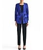 Ming Wang Burnout Knit V-Neck Bracelet Sleeve Tailored Jacket, Color:Sapphire Sea/Black - Image 4