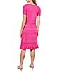 Color:Carmine Rose - Image 2 - Burnout Stripe Jacquard Pointelle Knit Scoop Neck Short Sleeve Ruffle Hem A-Line Dress