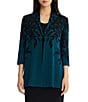 Ming Wang Contrast Floral Cascade Jacquard Knit Wing Collar 3/4 Sleeve Statement Jacket - Image 1