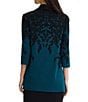 Ming Wang Contrast Floral Cascade Jacquard Knit Wing Collar 3/4 Sleeve Statement Jacket - Image 2