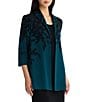 Ming Wang Contrast Floral Cascade Jacquard Knit Wing Collar 3/4 Sleeve Statement Jacket - Image 3