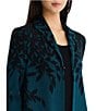 Ming Wang Contrast Floral Cascade Jacquard Knit Wing Collar 3/4 Sleeve Statement Jacket - Image 4