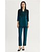 Ming Wang Contrast Floral Cascade Jacquard Knit Wing Collar 3/4 Sleeve Statement Jacket - Image 5