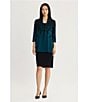 Ming Wang Contrast Floral Cascade Jacquard Knit Wing Collar 3/4 Sleeve Statement Jacket - Image 6