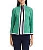 Ming Wang Contrast Trim Knit Stand Collar Bracelet Sleeve Jacket - Image 1