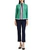 Ming Wang Contrast Trim Knit Stand Collar Bracelet Sleeve Jacket - Image 3