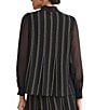 Ming Wang Coordinating Lurex Soft Knit Stripe Collar V-Neck Sheer Long Sleeve Cardigan, Color:Black/Gold - Image 2