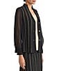 Ming Wang Coordinating Lurex Soft Knit Stripe Collar V-Neck Sheer Long Sleeve Cardigan, Color:Black/Gold - Image 3
