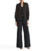 Ming Wang Coordinating Lurex Soft Knit Stripe Collar V-Neck Sheer Long Sleeve Cardigan, Color:Black/Gold - Image 4