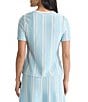 Ming Wang Coordinating Multi-Pattern Soft Knit Crew Neck Short Sleeve Top, Color:Serene/Limestone/White - Image 2