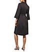 Color:Black - Image 2 - Cotton Blend Point Collar V-Neck 3/4 Sleeve Belted Shift Dress