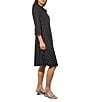 Color:Black - Image 3 - Cotton Blend Point Collar V-Neck 3/4 Sleeve Belted Shift Dress