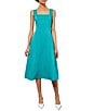 Color:Bermuda - Image 1 - Cotton Blend Square Neck Sleeveless A-Line Midi Dress