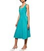 Color:Bermuda - Image 3 - Cotton Blend Square Neck Sleeveless A-Line Midi Dress