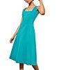 Color:Bermuda - Image 4 - Cotton Blend Square Neck Sleeveless A-Line Midi Dress