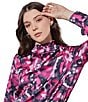 Color:Mulberry/Granite/Black/Ivory - Image 4 - Crepe de Chine Abstract Floral Print Mock Neck Long Sleeve Blouse