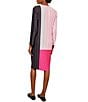 Color:Pink/Multi - Image 2 - Crepe De Chine Plisse Color Block Crew Neck Long Sleeve Shift Dress