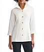 Ming Wang Crepe De Chine Ruffle Neck 3/4 Sleeve Button Front Top,Specials : American Fashion Style Bags On Sale
