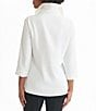 Ming Wang Crepe De Chine Ruffle Neck 3/4 Sleeve Button Front Top, Color:White - Image 2