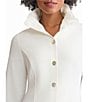 Ming Wang Crepe De Chine Ruffle Neck 3/4 Sleeve Button Front Top, Color:White - Image 4