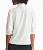 Ming Wang Crepe De Chine Ruffle Neck Elbow Sleeve Button Front Blouse, Color:White - Image 2