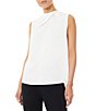 Color:White - Image 1 - Crepe De Chine Woven Criss Cross Crew Neck Sleeveless Blouse