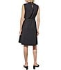 Color:Black - Image 2 - Crepe De Chine Woven Ruffle Mock Neck Sleeveless Belted A-Line Dress