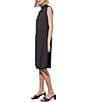 Color:Black - Image 3 - Crepe De Chine Woven Ruffle Mock Neck Sleeveless Belted A-Line Dress