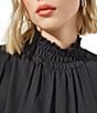 Color:Black - Image 5 - Crepe De Chine Woven Ruffle Mock Neck Sleeveless Belted A-Line Dress