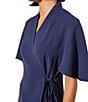 Color:Indigo - Image 5 - Crepe De Chine Woven V-Neck Short Sleeve Faux Wrap Dress