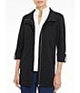 Color:Black - Image 1 - Deco Crepe 3/4 Sleeve Zip Front Jacket