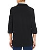 Color:Black - Image 2 - Deco Crepe 3/4 Sleeve Zip Front Jacket