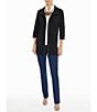 Color:Black - Image 3 - Deco Crepe 3/4 Sleeve Zip Front Jacket