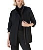 Ming Wang Deco Crepe 3/4 Sleeve Zip Front Jacket, Color:Black - Image 1