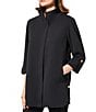 Ming Wang Deco Crepe 3/4 Sleeve Zip Front Jacket, Color:Black - Image 2