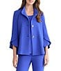 Ming Wang Deco Crepe Winged Collar Bell Sleeve Button Front Jacket, Color:Sapphire Sea - Image 1