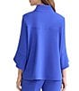 Ming Wang Deco Crepe Winged Collar Bell Sleeve Button Front Jacket, Color:Sapphire Sea - Image 2