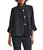 Ming Wang Deco Crepe Winged Collar Bell Sleeve Button Front Jacket, Color:Black - Image 1