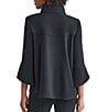 Ming Wang Deco Crepe Winged Collar Bell Sleeve Button Front Jacket, Color:Black - Image 2
