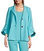 Ming Wang Deco Crepe Winged Collar Bracelet Tulip Sleeve Jacket, Color:Calypso Blue - Image 1
