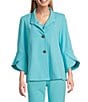 Ming Wang Deco Crepe Winged Collar Bracelet Tulip Sleeve Jacket, Color:Calypso Blue - Image 2