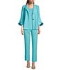 Ming Wang Deco Crepe Winged Collar Bracelet Tulip Sleeve Jacket, Color:Calypso Blue - Image 4