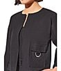Color:Black - Image 5 - Deco Crepe Woven Split Round Neck Flap Pocket Drop Shoulder Long Sleeve Jacket
