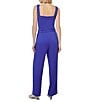 Color:Sapphire Sea - Image 2 - Deco Crepe Woven Square Neck Sleeveless Side Pocket Belted Jumpsuit