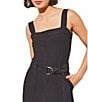 Color:Black - Image 4 - Deco Crepe Woven Square Neck Sleeveless Side Pocket Belted Jumpsuit
