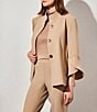 Color:Dark Champagne - Image 1 - Deco Crepe Woven Stand Collar 3/4 Sleeve Button Front Statement Jacket