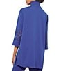 Color:Sapphire Sea - Image 2 - Deco Crepe Woven Stand Ruffle Collar 3/4 Sleeve Button-Front Long Jacket