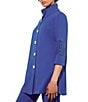 Color:Sapphire Sea - Image 3 - Deco Crepe Woven Stand Ruffle Collar 3/4 Sleeve Button-Front Long Jacket